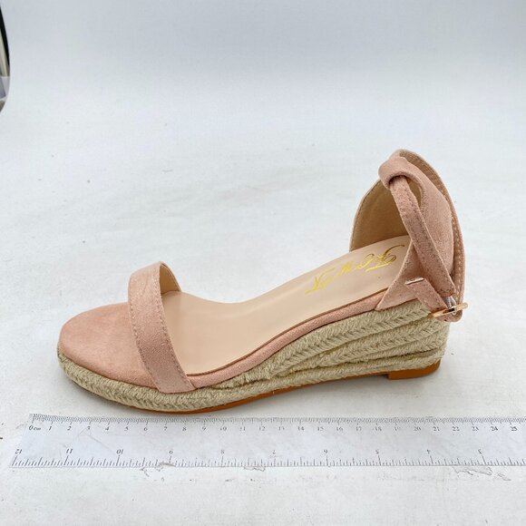 FOWT Light Pink Espadrille Ankle Straps Buckle Wedge Open Toe Platform Sandals - Picture 1 of 7